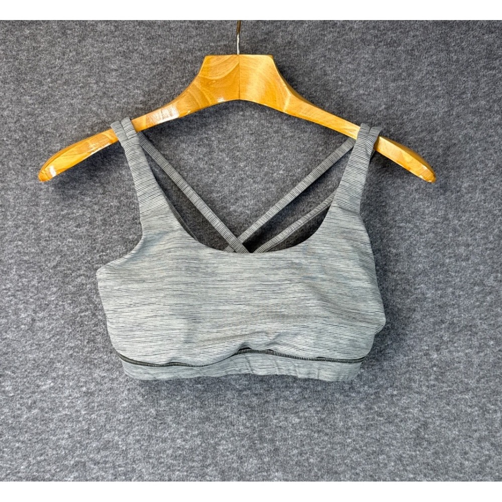 Lululemon Energy Bra Wild Grey Space Dye Crisscross Strappy Padded Yoga Size 8